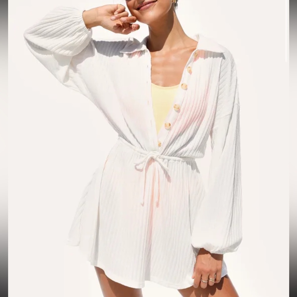 Lulus oasis awaits ribbed white mini cover up dress